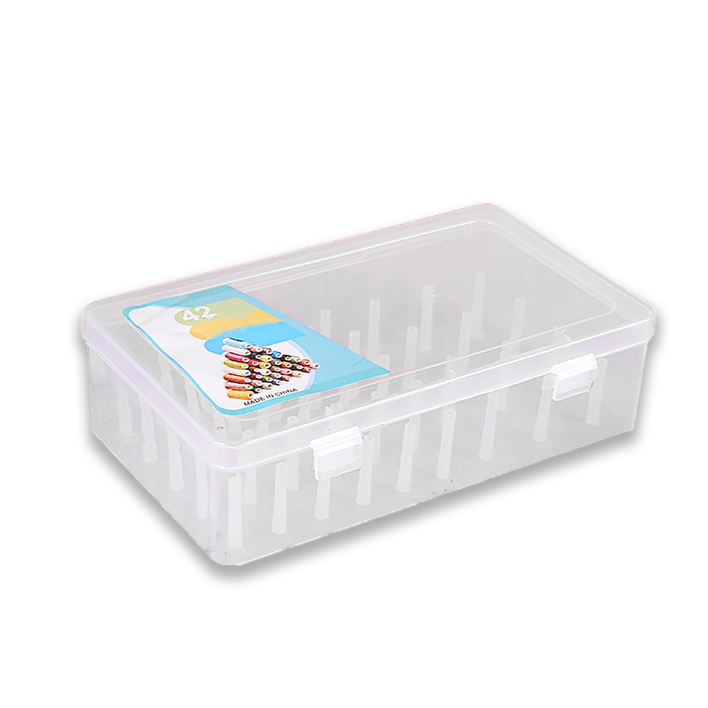BrowQuartz Sewing Thread Box 42 Spools Large Capacity Storage Embroidery Cross-stitch Double Lock Organizing Container Accessories Blue